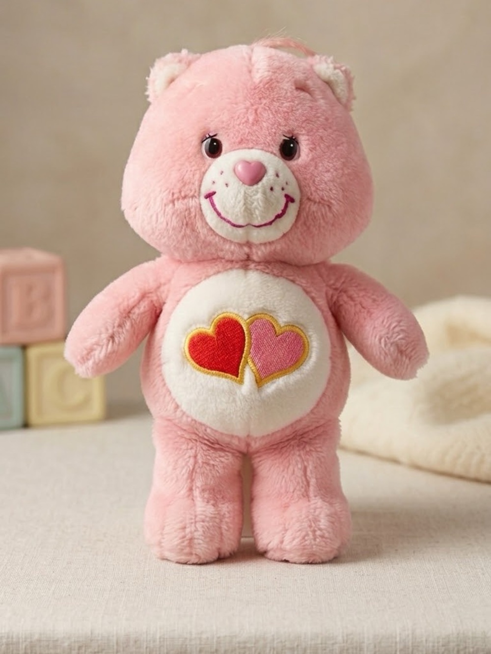 Care Bears Vintage 1983 Love A lot Bear Plush Pink Hearts Kenner Stuffed Toy 13”